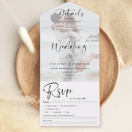 Invitación Todo En Uno Boda fotográfico moderno de caligrafía blanca y ne