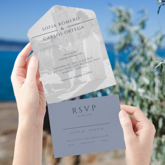 Invitación Todo En Uno Boda fotográfico moderno Dusty Blue (Subido por el creador)