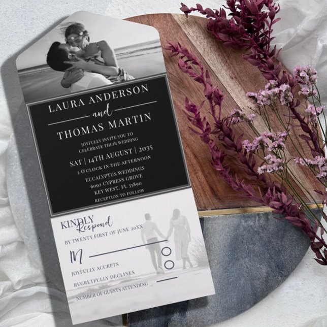 Invitación Todo En Uno Boda fotográfico moderno en blanco y negro (Subido por el creador)