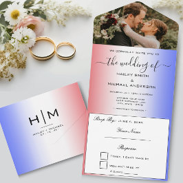 Invitación Todo En Uno Boda fotográfico moderno rojo blanco y azul ocmbre