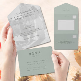 Invitación Todo En Uno Boda fotográfico moderno Sage Green