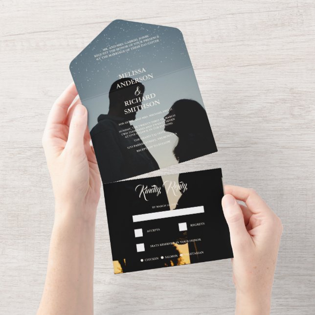 Invitación Todo En Uno Boda fotográfico monograma (desgarro)