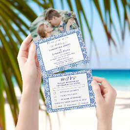 Invitación Todo En Uno Boda fotográfico portugués de mosaicos mediterráne