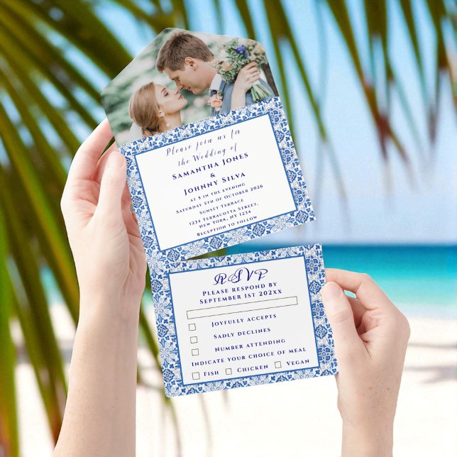 Invitación Todo En Uno Boda fotográfico portugués de mosaicos mediterráne (Subido por el creador)