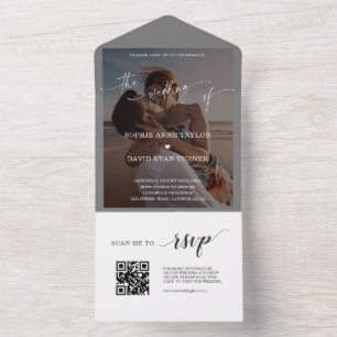 Invitación Todo En Uno Boda fotográfico QR Code Airy Greenery