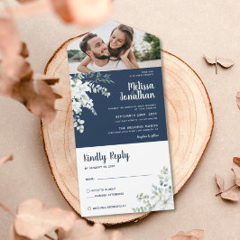 Invitación Todo En Uno Boda fotográfico romántico blanco y dulce