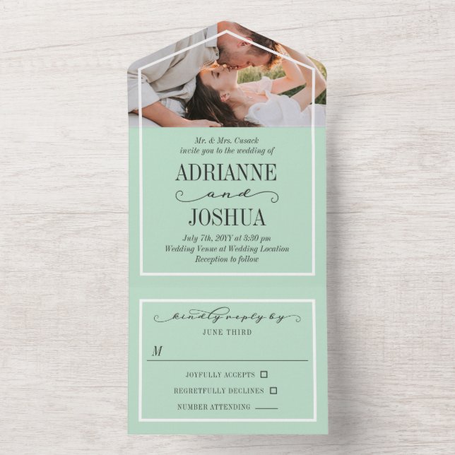 Invitación Todo En Uno Boda fotográfico romántico Mint Green (Interior)