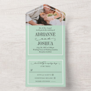 Invitación Todo En Uno Boda fotográfico romántico Mint Green