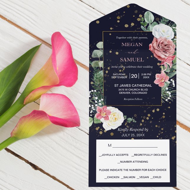 Invitación Todo En Uno Boda fotográfico Rosa Blanca Rosa Bouquet (Subido por el creador)