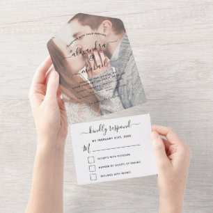 Invitación Todo En Uno Boda fotográfico transparente Simple RSVP moderno