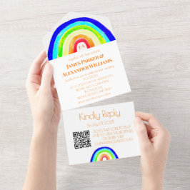 Invitación Todo En Uno Boda gay arcoiris Orgullo LGBT RSVP Código QR