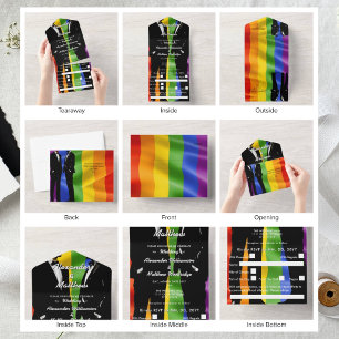 Invitación Todo En Uno Boda Gay Moderna y Elegante Arcoíris