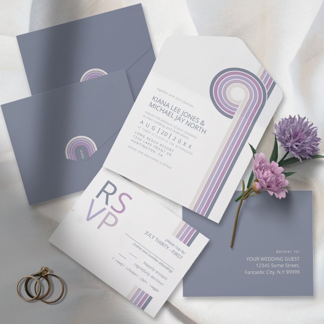 Invitación Todo En Uno Boda geométrico de líneas refinadas Violet ID983 (Subido por el creador)