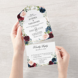 Invitación Todo En Uno Boda geométrico de oro floral Rubor de la Marina d