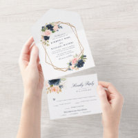 Boda geométrico floral de acuarela marina y de col