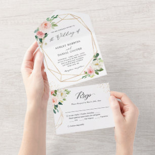 Invitación Todo En Uno Boda geométrico floral de Rubor (no se necesita EN