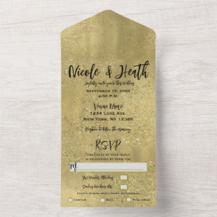Invitación Todo En Uno Boda Glam Brillante Dorado Todo Incluido  