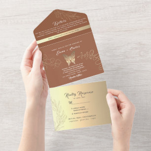 Invitación Todo En Uno Boda Gold Boho Terracotta