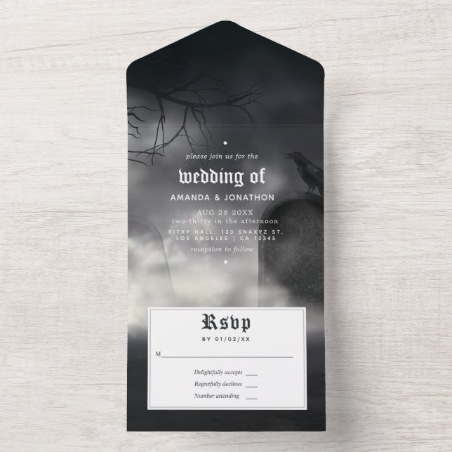 Invitación Todo En Uno Boda Gótica de Halloween (Interior)
