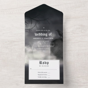 Invitación Todo En Uno Boda Gótica de Halloween