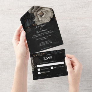 Invitación Todo En Uno Boda Gótica Floral Romántica Oscura