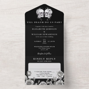 Invitación Todo En Uno Boda Gótica Flores Esqueletos Hasta la Muerte