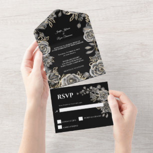 Invitación Todo En Uno Boda gótico floral romántico oscuro