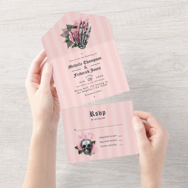 Invitación Todo En Uno Boda gótico floral rosa (desgarro)