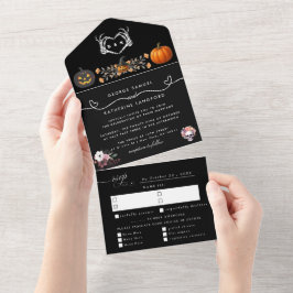 Invitación Todo En Uno Boda Gótico Romántico Skeleton Hand Halloween
