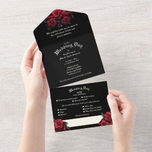 Invitación Todo En Uno Boda gótico Roses Roses Roses Rojos