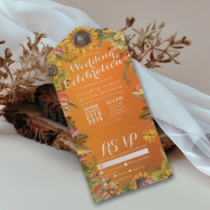 Invitación Todo En Uno Boda gradiente Naranja de calabazas de arce de oto