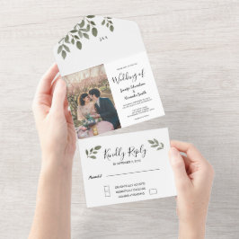 Invitación Todo En Uno Boda gráfico monogramado botánico ruso