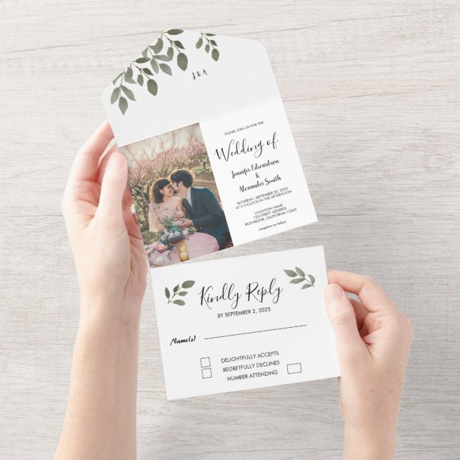 Invitación Todo En Uno Boda gráfico monogramado botánico ruso (desgarro)