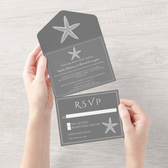Invitación Todo En Uno Boda Gray Starfish (desgarro)