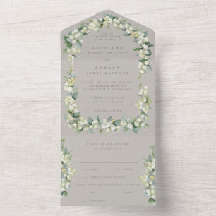 Invitación Todo En Uno Boda Greige Snowberry+Eucalyptus