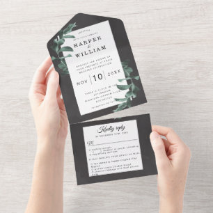 Invitación Todo En Uno Boda gris de Eucalyptus
