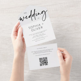 Invitación Todo En Uno Boda Gris plateado con guión moderno