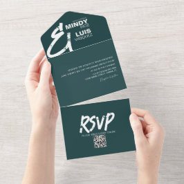 Invitación Todo En Uno Boda Grunge AMPERSAND Verde en Negrita