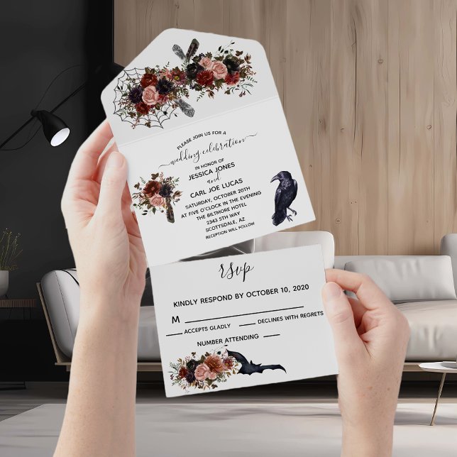 Invitación Todo En Uno Boda Halloween Otoño Floral Boho Flor (Subido por el creador)