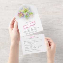 Invitación Todo En Uno Boda hellebore harina acuarela de primavera RSVP