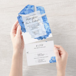 Invitación Todo En Uno Boda Hidrangea Azul de Seaside Garden