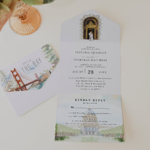 Invitación Todo En Uno Boda ilustrado de San Francisco