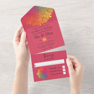 Invitación Todo En Uno Boda India Mandala Arcoíris
