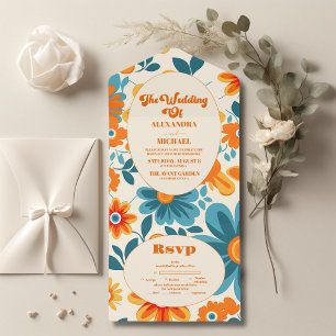 Invitación Todo En Uno Boda informal retro bohemio 