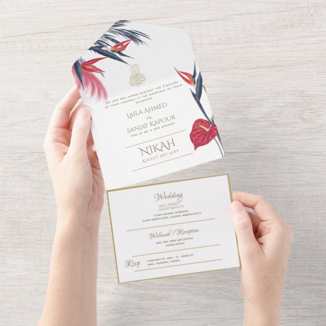 Invitación Todo En Uno Boda islámico NIKAH WALLIMAH Pampas Tropicales (desgarro)