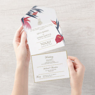 Invitación Todo En Uno Boda islámico NIKAH WALLIMAH Pampas Tropicales