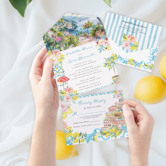 Invitación Todo En Uno Boda italiano de la costa de Amalfi (Subido por el creador)