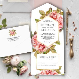 Invitación Todo En Uno Boda Jardín Botánico de Rosas Rusticos Modernos
