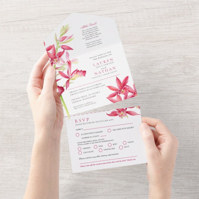Invitación Todo En Uno Boda joyas orquídea acuarela RSVP foto (desgarro)