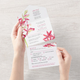 Invitación Todo En Uno Boda joyas orquídea acuarela RSVP foto